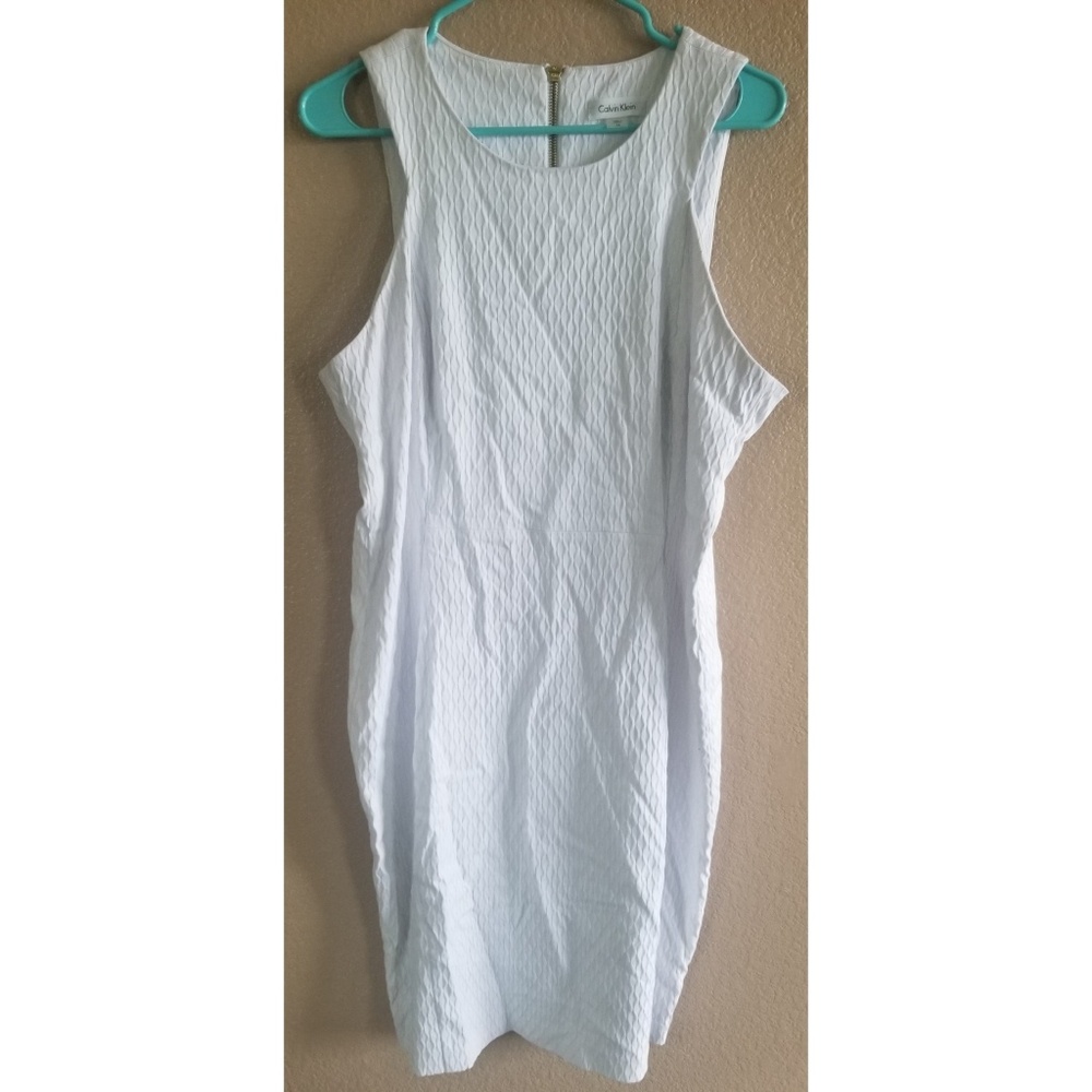 Calvin Klein White Sleeveless Textured Sheath Dress